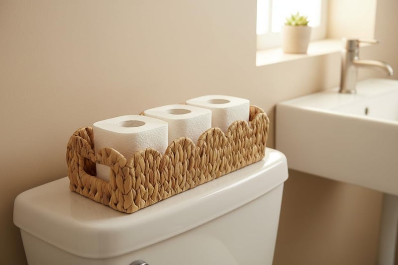 Coeusy Toilet Tank Basket for Bathroom,Scalloped Edge Wicker Basket for Toilet Paper Storage,Small Baskets for Countertop,Shelves,Living Room,Bedroom,Both Organizer&Decor,Natural Water Hyacinth - Image 2