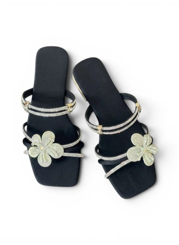 LIFESTYLISH Slipper And Sandal Diamond With Flower  SL-224 - Black - Image 1