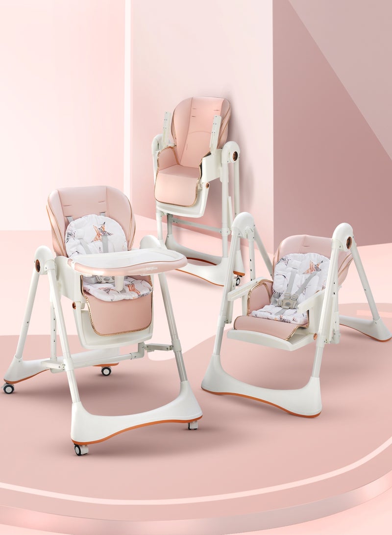 BAYBEE Multifunctional Baby High Chair for Kids with Convertible Swing Mode | Toddler Feeding Chair with 5 Adjustable Height, Recline & 5-Point Safety Harness | Baby Swing Chair with Adjustable Tray & Footrest | Kids High Chair for Baby for 6 Months to 4 Years Boy Girl Pink - Image 1