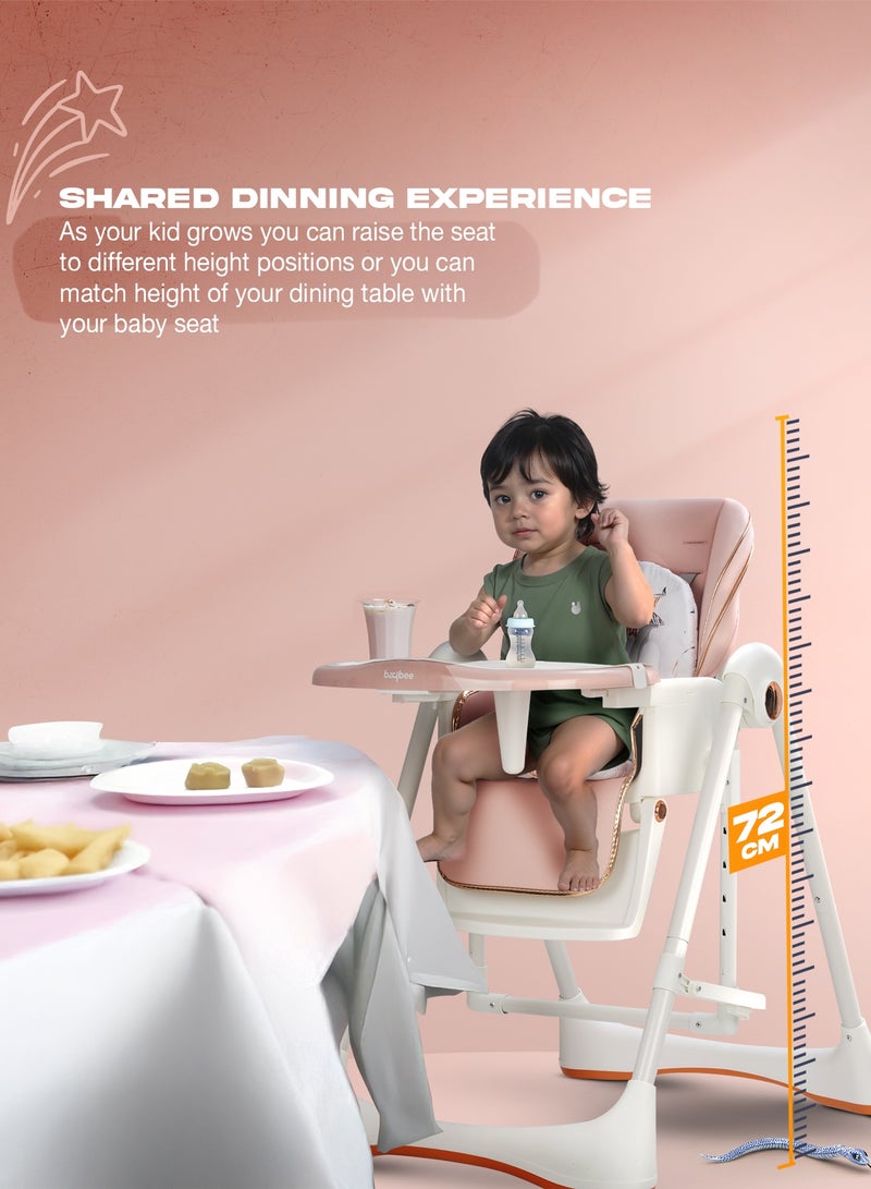 BAYBEE Multifunctional Baby High Chair for Kids with Convertible Swing Mode | Toddler Feeding Chair with 5 Adjustable Height, Recline & 5-Point Safety Harness | Baby Swing Chair with Adjustable Tray & Footrest | Kids High Chair for Baby for 6 Months to 4 Years Boy Girl Pink - Image 5