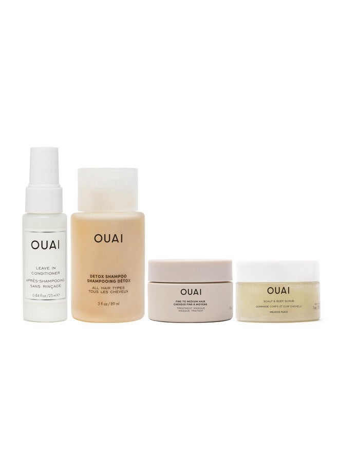 OUAI Travel Kit - Includes Travel Size Leave In Conditioner, Detox Shampoo, Fine to Medium Hair Mask, Scalp & Body Scrub - Travel Size Stocking Stuffers for Women (4 Count) - Image 1