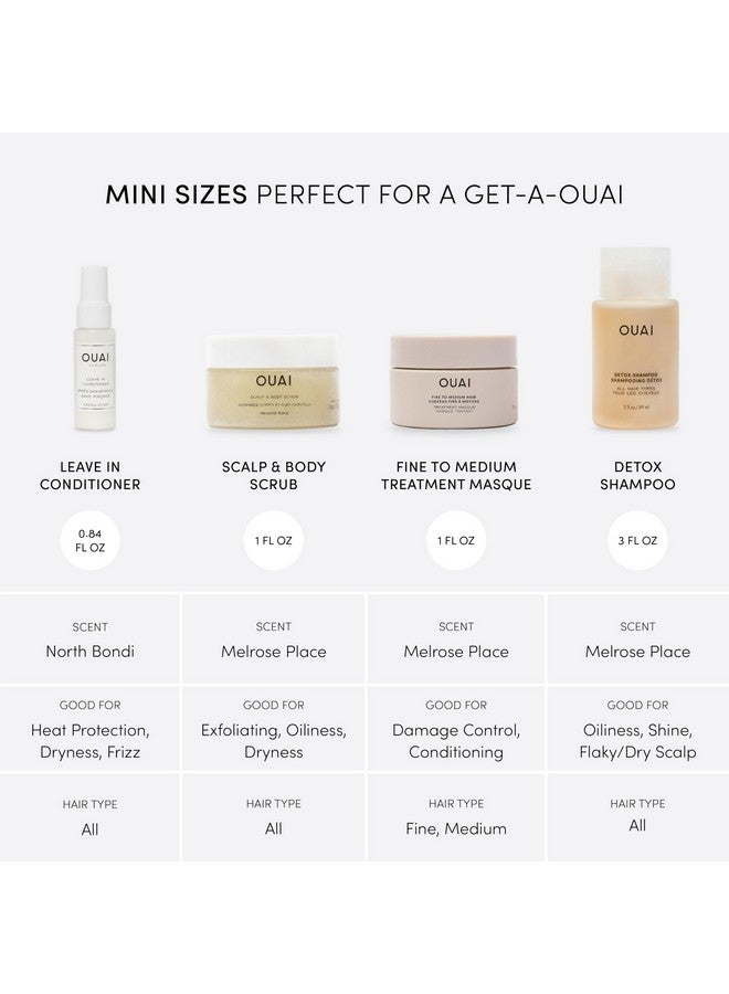 OUAI Travel Kit - Includes Travel Size Leave In Conditioner, Detox Shampoo, Fine to Medium Hair Mask, Scalp & Body Scrub - Travel Size Stocking Stuffers for Women (4 Count) - Image 2