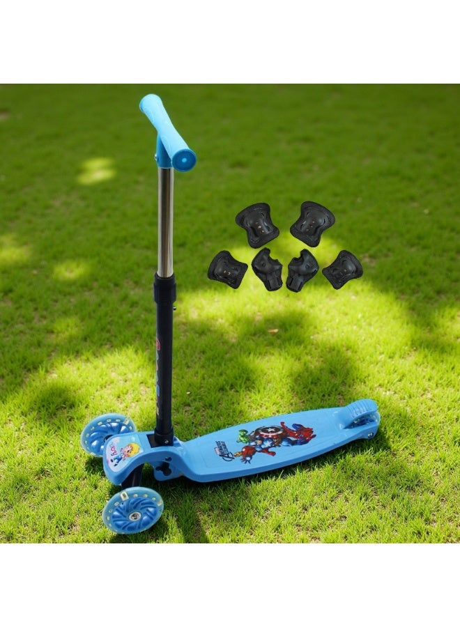 EASY FUTURE Foldable Kick Scooter for Kids 3-8: Height-Adjustable Handle, LED Wheels, Rear Brake Features Including Protective Gear Set - Image 1