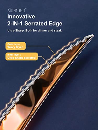 Xideman 16-Piece ​Modern Copper Hammered Silverware Set with Ultra Sharp 2-IN-1 Serrated Knife, Rose Gold 18/10 Stainless Steel Flatware Set, Utensil Cutlery Set for 4 Person, Forks Spoons Knives Set - Image 3