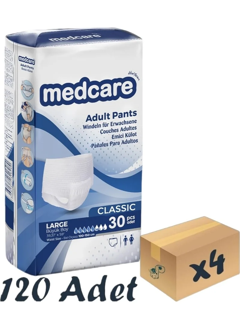 MedCare Classic Absorbent Panties - Adult Diaper - 5.5 Drops - Large Size - 30 Pack x 4 Pieces