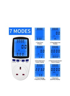 Excefore Power Meter Energy Monitor 240V/13A Watt Meter Plug UK, Power Meter Electricity Usage Monitor, With Backlight LCD Display and 7 Monitoring Modes for Home Hotel Blue Backlight  - Image 4