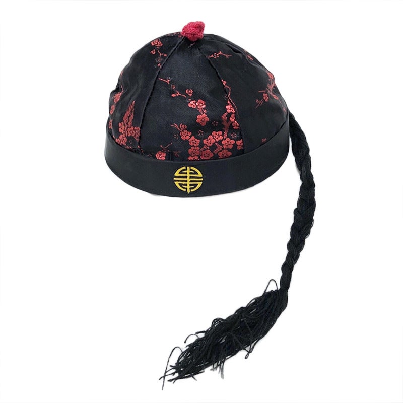 Emperor Costume Cap Kids Ethnic Hat Black plum blossom 