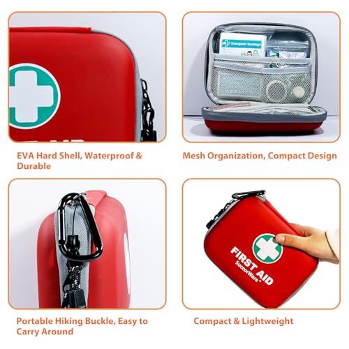 SuccorWare 150 Pieces Mini First Aid Kit - Small Medical Kit with Hard Shell - Emergency First Aid Kit for Car, Travel, Home, Outdoor, Office, Camping, Hiking (Red) - Image 4