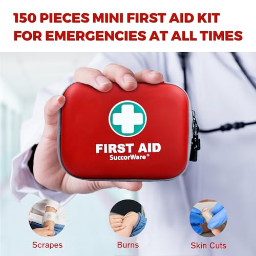 SuccorWare 150 Pieces Mini First Aid Kit - Small Medical Kit with Hard Shell - Emergency First Aid Kit for Car, Travel, Home, Outdoor, Office, Camping, Hiking (Red) - Image 5