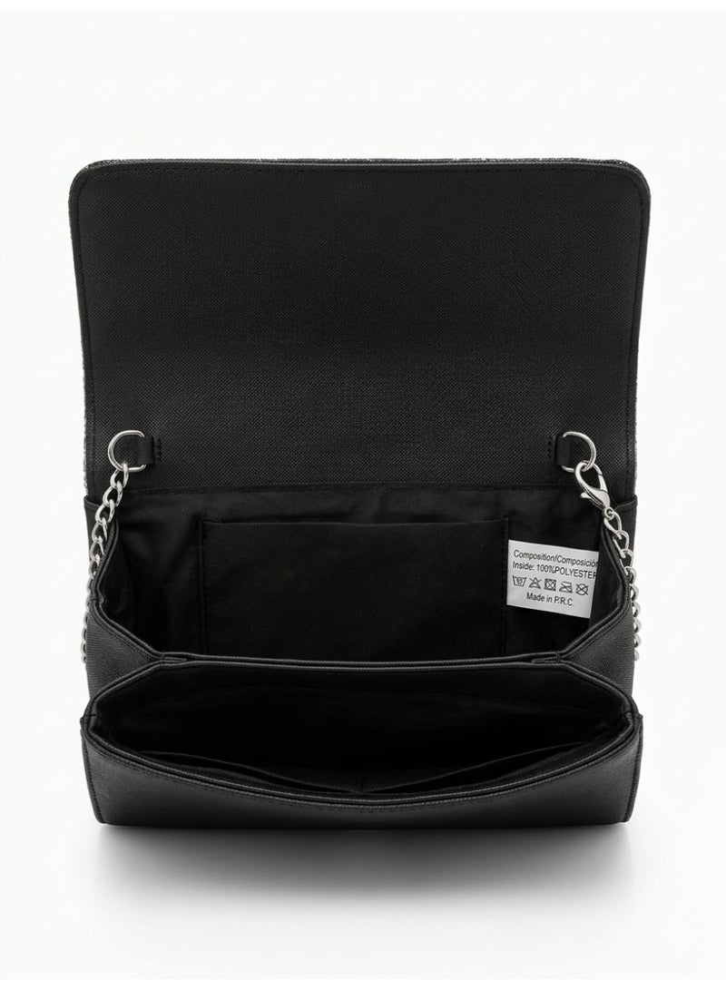 لايف ستيلاش  حقيبة كروس للسهره بفصوص لامعة مع حبات خرز - اسود ZS-7 - Image 4