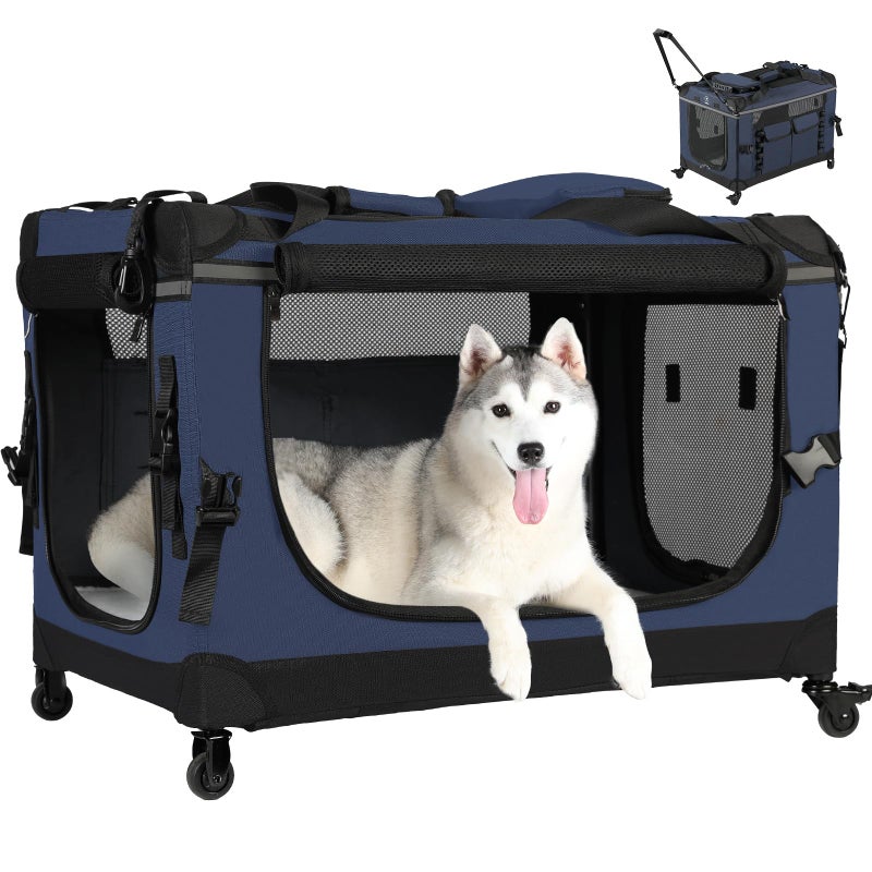 PEGIC 30IN Soft Collapsible Dog Crate w Detachable Wheels, Rolling Travel Dog Crate for Medium Breed Dogs, Portable Dog Kennel with Mesh Windows, Indoor & Outdoor Uses - Image 1