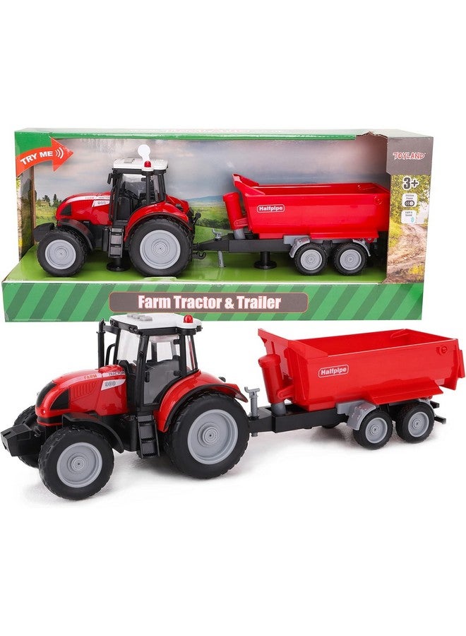 Toyland Tractor and Trailer 37cm Red with Lights and Sound - Farm Toys for Kids - Image 1