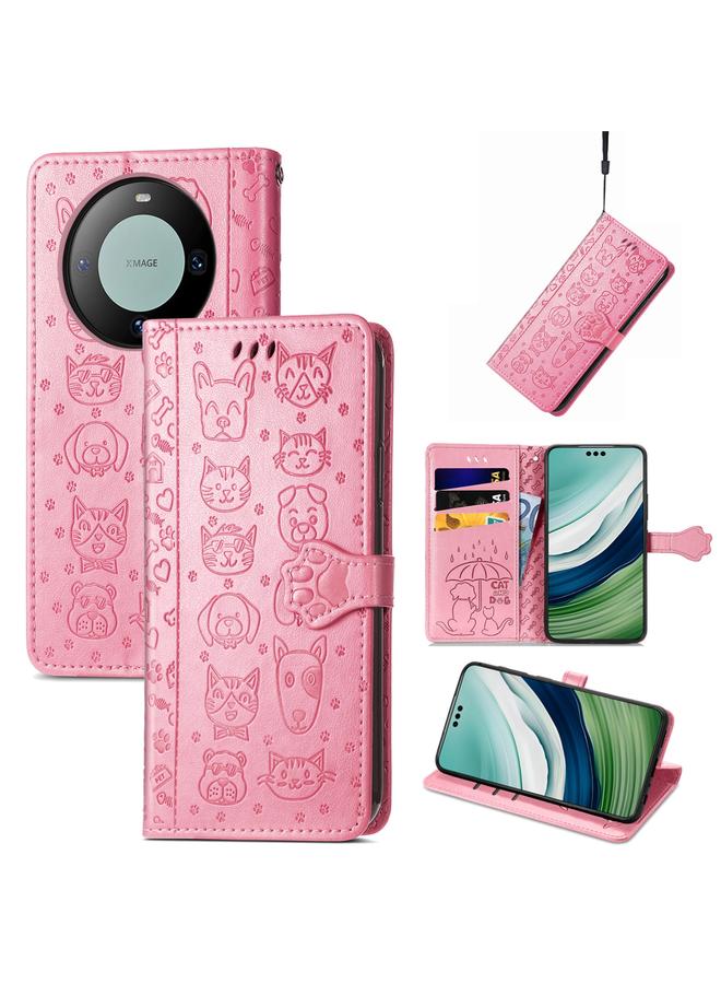 Zaboon Case For Huawei Mate 60 Pro Cat and Dog Embossed Leather Phone Case - Image 1