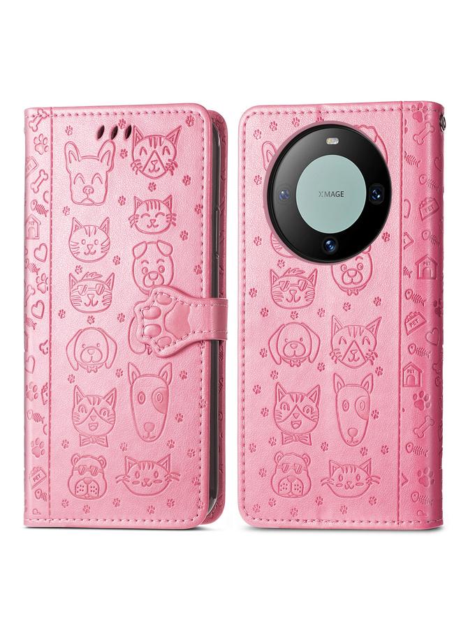 Zaboon Case For Huawei Mate 60 Pro Cat and Dog Embossed Leather Phone Case - Image 2