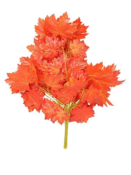 Well Art Gallery Artificial Maple Leaves Simulation Decorative Maple Leaves Fall Leaves for Home Wedding Party Decoration Orange Pack of 4 - Image 2