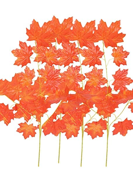 Well Art Gallery Artificial Maple Leaves Simulation Decorative Maple Leaves Fall Leaves for Home Wedding Party Decoration Orange Pack of 4 - Image 3