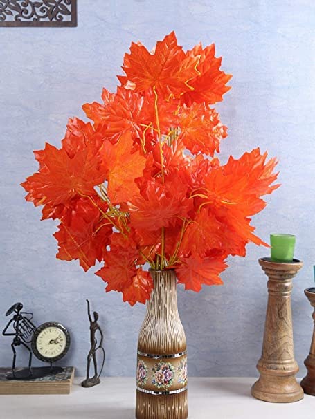 Well Art Gallery Artificial Maple Leaves Simulation Decorative Maple Leaves Fall Leaves for Home Wedding Party Decoration Orange Pack of 4 - Image 1