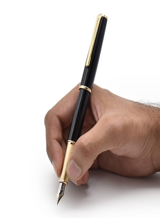 Buzz Cool Black Metal Body with Golden Clip Fountain Ink Pen Refill Converter Fine Nib 0.5mm - Image 2