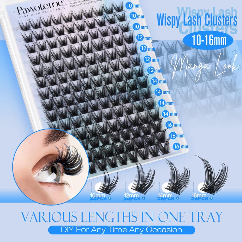 Pawotence Lash Clusters Wispy Eyelash Clusters 10-16mm Manga Individual Lashes Cluster Eyelash Extensions 168pcs Lash Extension DIY False Eyelashes Cluster Lashes with Soft Thin Band - Image 3