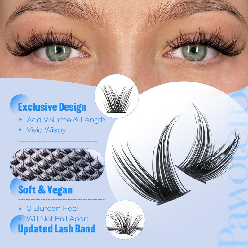 Pawotence Lash Clusters Wispy Eyelash Clusters 10-16mm Manga Individual Lashes Cluster Eyelash Extensions 168pcs Lash Extension DIY False Eyelashes Cluster Lashes with Soft Thin Band - Image 4