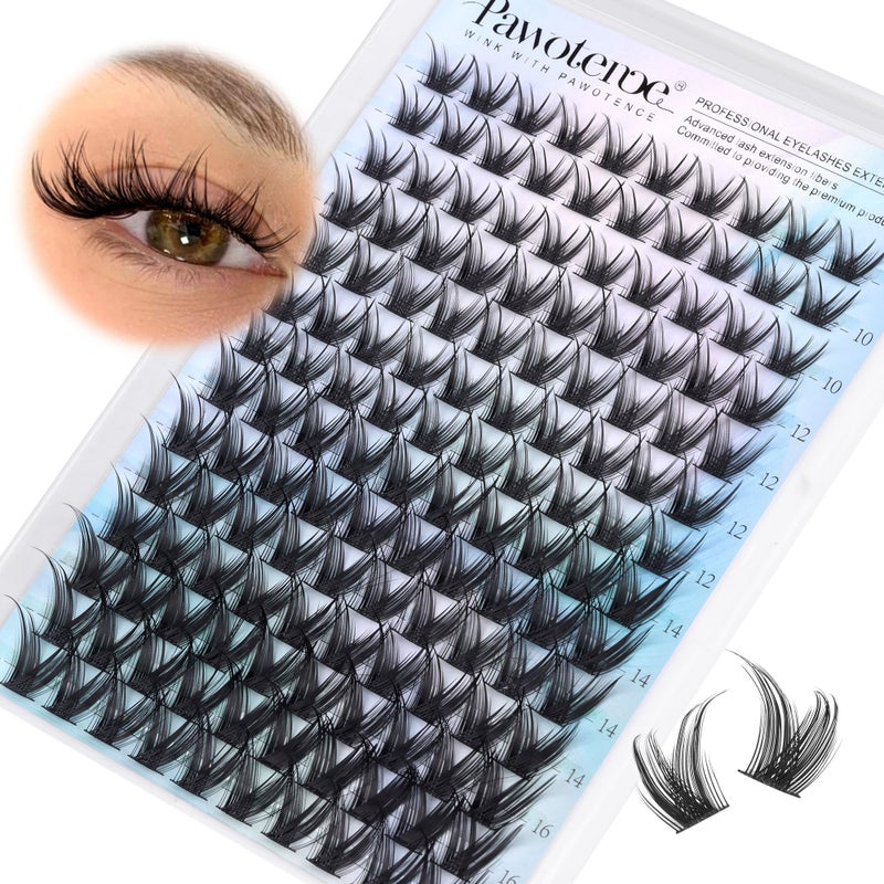 Pawotence Lash Clusters Wispy Eyelash Clusters 10-16mm Manga Individual Lashes Cluster Eyelash Extensions 168pcs Lash Extension DIY False Eyelashes Cluster Lashes with Soft Thin Band - Image 1