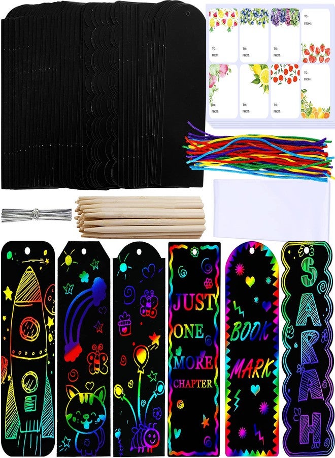 Winlyn 48 Sets 6 Styles Magic Color Scratch Bookmarks Making Craft Kits DIY Rainbow Scratch Paper Bookmarks with Scratching Tools Ribbons Art Sets for Kids Students Party Favors Classroom Activities - Image 1