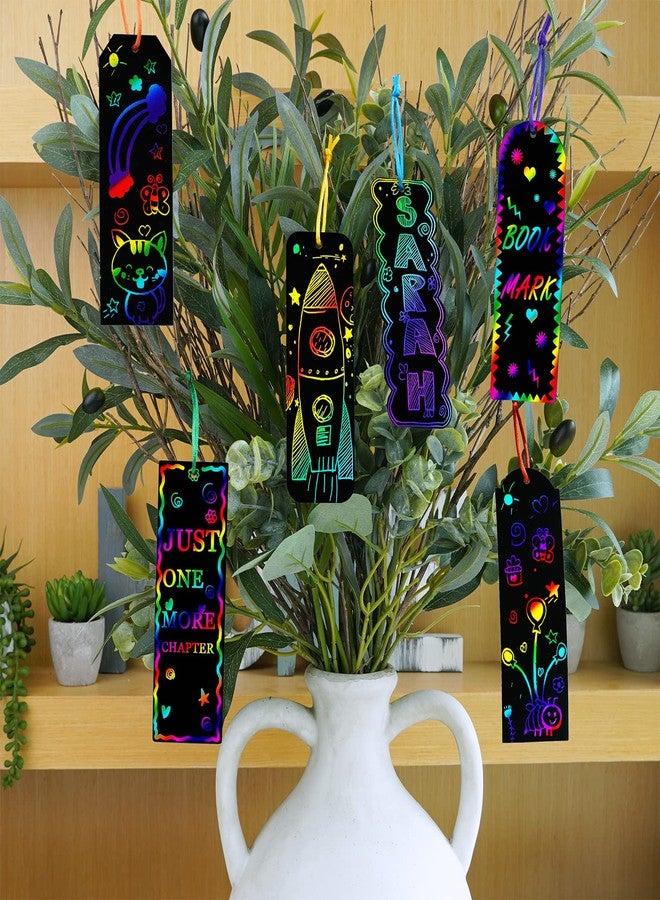 Winlyn 48 Sets 6 Styles Magic Color Scratch Bookmarks Making Craft Kits DIY Rainbow Scratch Paper Bookmarks with Scratching Tools Ribbons Art Sets for Kids Students Party Favors Classroom Activities - Image 4