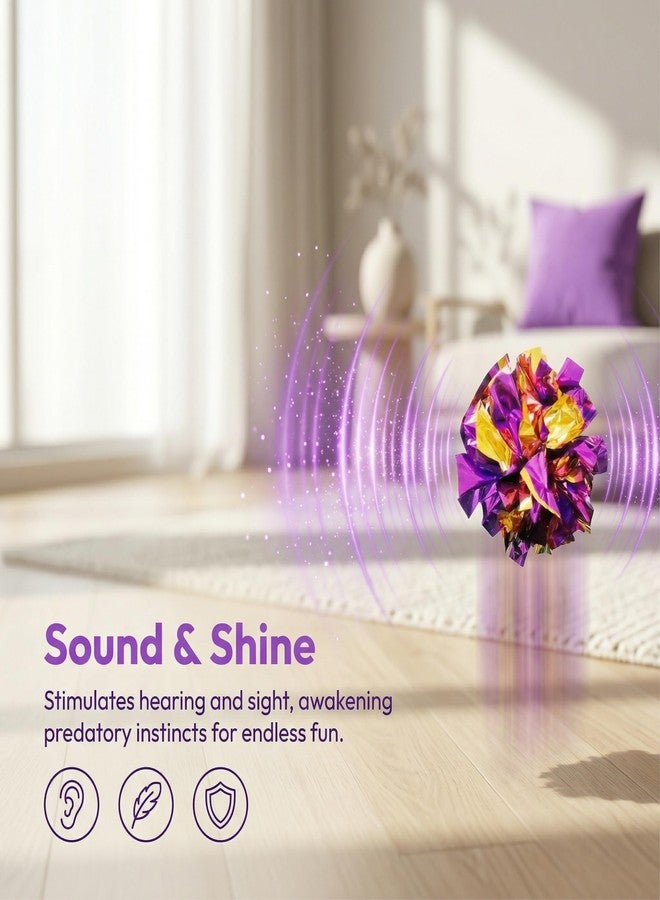 12 Pack Shiny Crinkle Cat Toy Balls - Colorful Mylar Crinkle Balls with Sound, Interactive Kitten Chasing & Pouncing Toys for Boredom Relief - Image 4