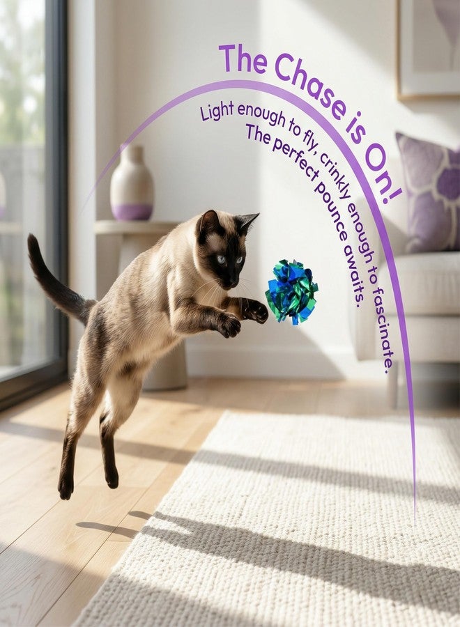 12 Pack Shiny Crinkle Cat Toy Balls - Colorful Mylar Crinkle Balls with Sound, Interactive Kitten Chasing & Pouncing Toys for Boredom Relief - Image 5