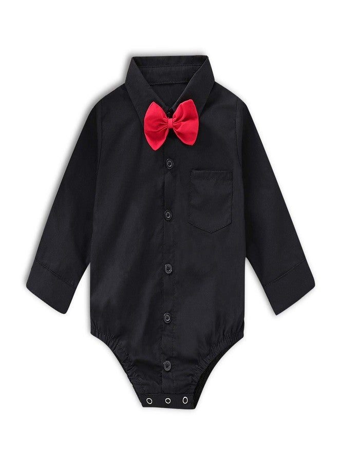 SOBOWO Black Baby Boy Dress Shirt Infant Formal Dress Shirt Bodysuit Long Sleeve Button Up One-Piece Romper Jumpsuit Wedding Party 0-24M(12-18 Months, Black) - Image 1