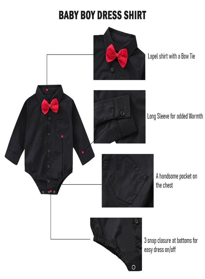 SOBOWO Black Baby Boy Dress Shirt Infant Formal Dress Shirt Bodysuit Long Sleeve Button Up One-Piece Romper Jumpsuit Wedding Party 0-24M(12-18 Months, Black) - Image 3
