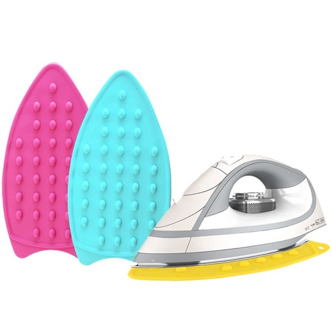 2PACK SILICONE IRON REST PAD THICKER SERIES HOT RESISTANT MAT FOR IRONING BOARD EASY TO USE WITH WALL HOLE AND MULTICOLOR FOR HOME PINKMINT GREEN