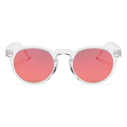 Gleyemor Vintage Polarized Sunglasses for Men UV400 Protection Retro Round Sunglasses Hand-crafted Acetate Frame (Transparent/Red Mirror) - Image 3