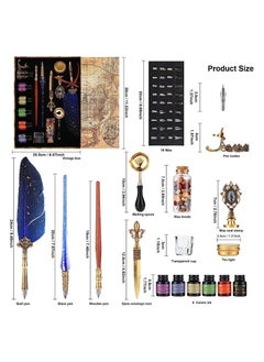 Y&D Feather Calligraphy Pen Ink Set, with Vintage Writing Quill Pen, Glass & Wooden Dip Nibs, Holder, Wax Beads, Seal Stamp, Candle, Melt Spoon and Gift Boxes (Dark Green)  - Image 3