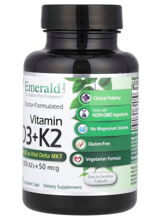 Emerald Laboratories Vitamin D3 + K2 60 Vegetable Caps - Image 2