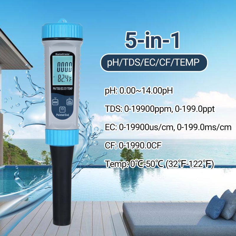Water Quality Tester: 0-14pH Range 0.01 pH Resolution Bluetooth Enabled Portable Handheld Water Quality Pen - Cloud Data Management Automatic Calibration Water Quality Test Pen for Home Drinking Water - Image 2