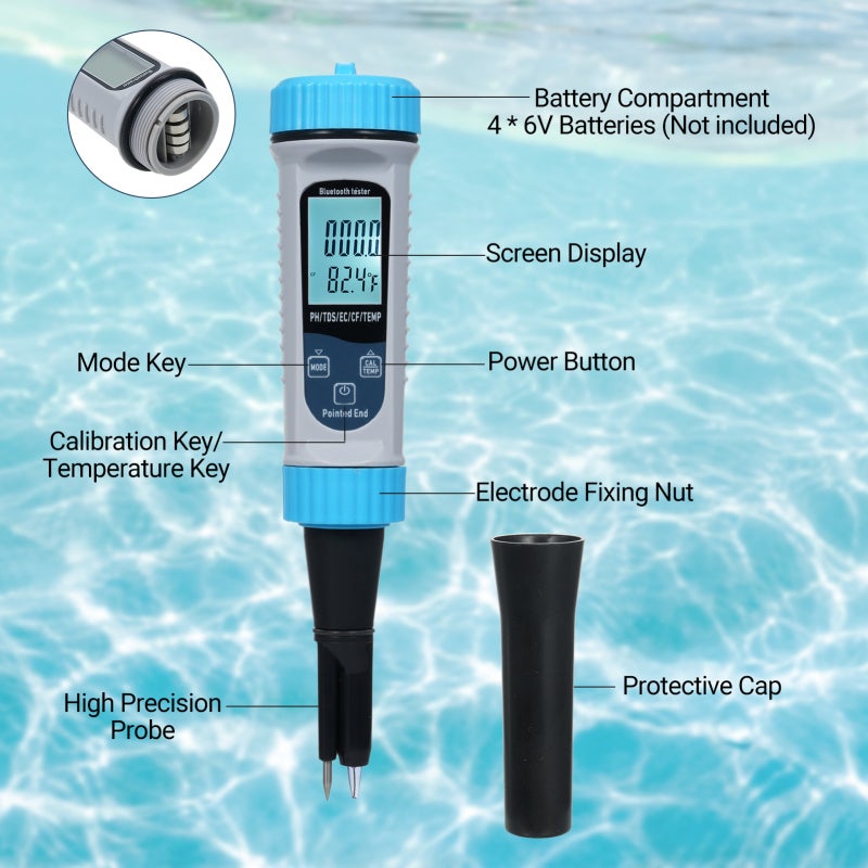 Water Quality Tester: 0-14pH Range 0.01 pH Resolution Bluetooth Enabled Portable Handheld Water Quality Pen - Cloud Data Management Automatic Calibration Water Quality Test Pen for Home Drinking Water - Image 5