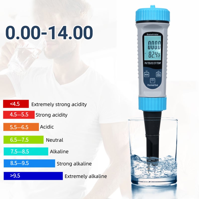 Water Quality Tester: 0-14pH Range 0.01 pH Resolution Bluetooth Enabled Portable Handheld Water Quality Pen - Cloud Data Management Automatic Calibration Water Quality Test Pen for Home Drinking Water - Image 4