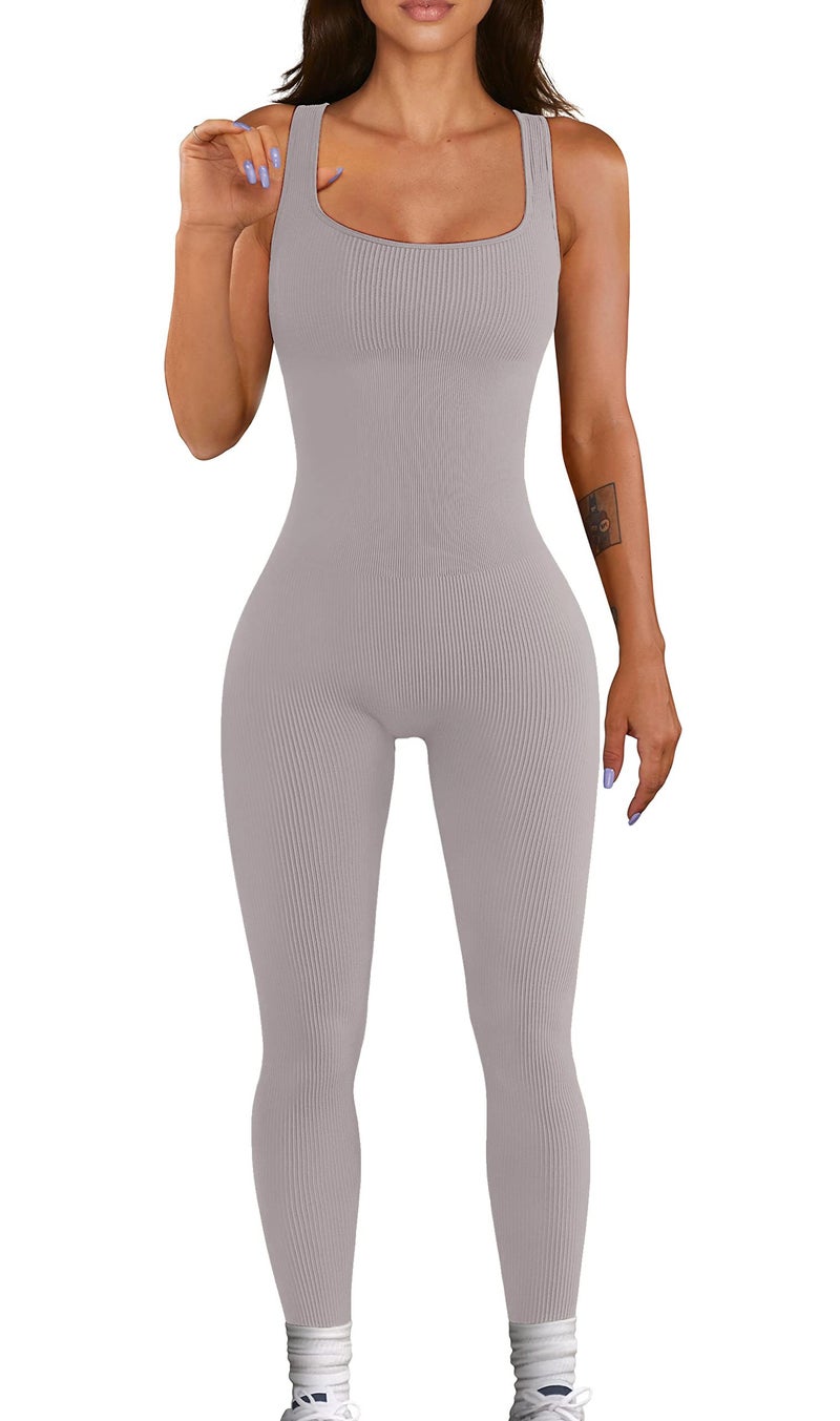 YIOIOIO Women Workout Seamless Jumpsuit Yoga Ribbed Bodycon One Piece Tank Top Leggings Romper - Image 1