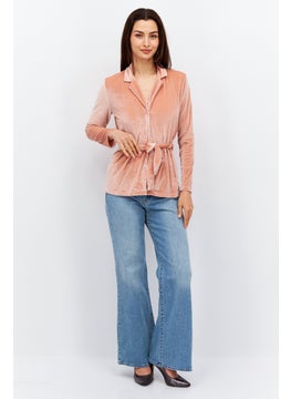 Women Notched Collar Long Sleeve Belted Plain Shirt, Pink - pzsku/Z99C14A8A0E9FE2FFAD85Z/45/_/1737642645/b729cb33-f1ac-4753-81d9-25bc3933a883