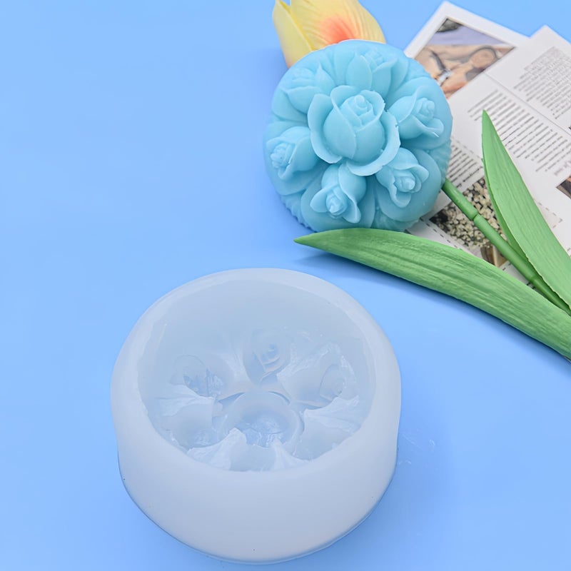 NINEXY Flower Silicone Soap Mold Square Round Fondant Chocolate Candy Cake Decorating Baking Tools Candle Mold Polymer Clay Resin Wax Mould (Round Flower D) - Image 3