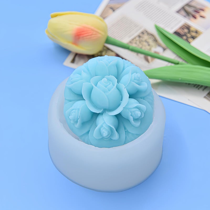 NINEXY Flower Silicone Soap Mold Square Round Fondant Chocolate Candy Cake Decorating Baking Tools Candle Mold Polymer Clay Resin Wax Mould (Round Flower D) - Image 4