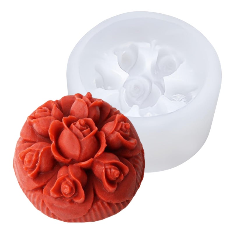 NINEXY Flower Silicone Soap Mold Square Round Fondant Chocolate Candy Cake Decorating Baking Tools Candle Mold Polymer Clay Resin Wax Mould (Round Flower D) - Image 1