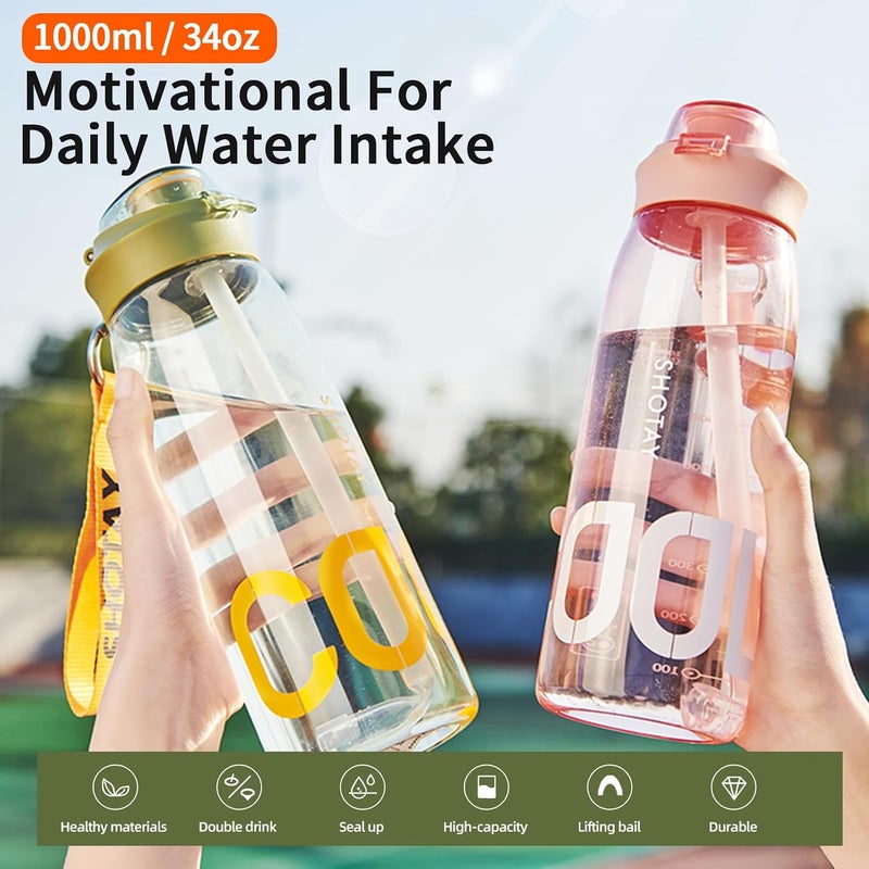 SHOTAY Sports Water Bottles 1 L/32 oz BPA Free And Leakproof, Fast Flow With Removable Straw, Gym Water Bottle For School, Fitness And Outdoor Sports Pink. - Image 5
