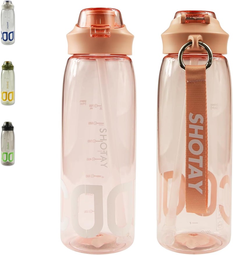 SHOTAY Sports Water Bottles 1 L/32 oz BPA Free And Leakproof, Fast Flow With Removable Straw, Gym Water Bottle For School, Fitness And Outdoor Sports Pink. - Image 1