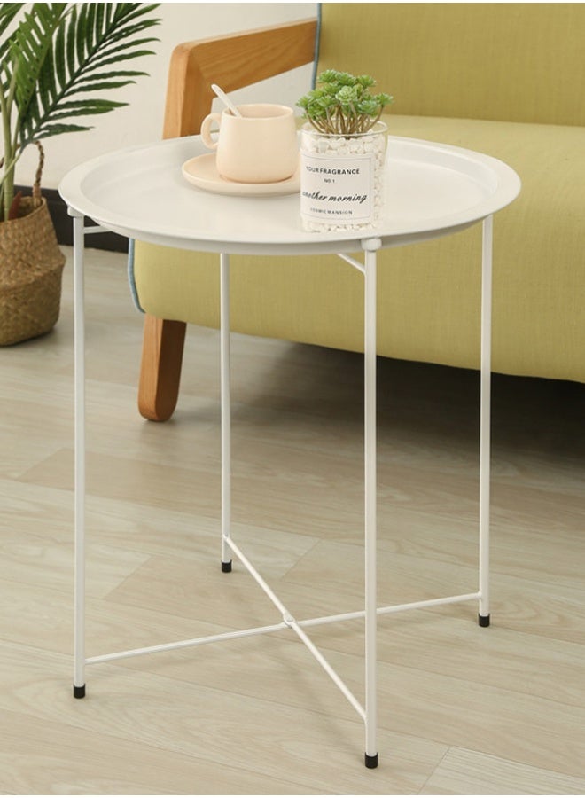 بلومنغ تايم نمط بسيط المعادن جولة طاولة قابلة للطي ، للطي التخزين لا تأخذ مساحة ، الشمال نمط طاولة القهوة الصغيرة ، أريكة يصبح تخزين الجدول ، غرفة المعيشة غرفة نوم طاولة مستديرة صغيرة - Image 1