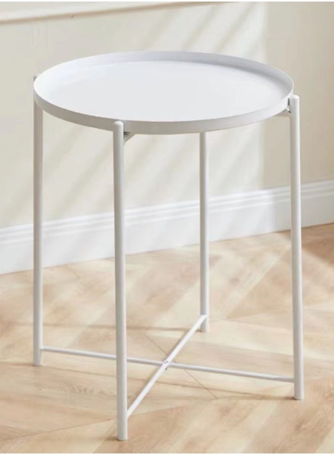 بلومنغ تايم نمط بسيط المعادن جولة طاولة قابلة للطي ، للطي التخزين لا تأخذ مساحة ، الشمال نمط طاولة القهوة الصغيرة ، أريكة يصبح تخزين الجدول ، غرفة المعيشة غرفة نوم طاولة مستديرة صغيرة - Image 2