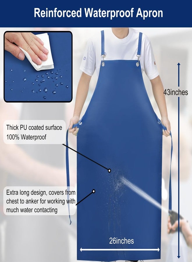 SHEOMERN Heavy Duty Vinyl Industrial Anti-Tear Apron, 43" x 26" Waterproof, Chemical Resistant, Blue, Unisex-Adults - Image 2