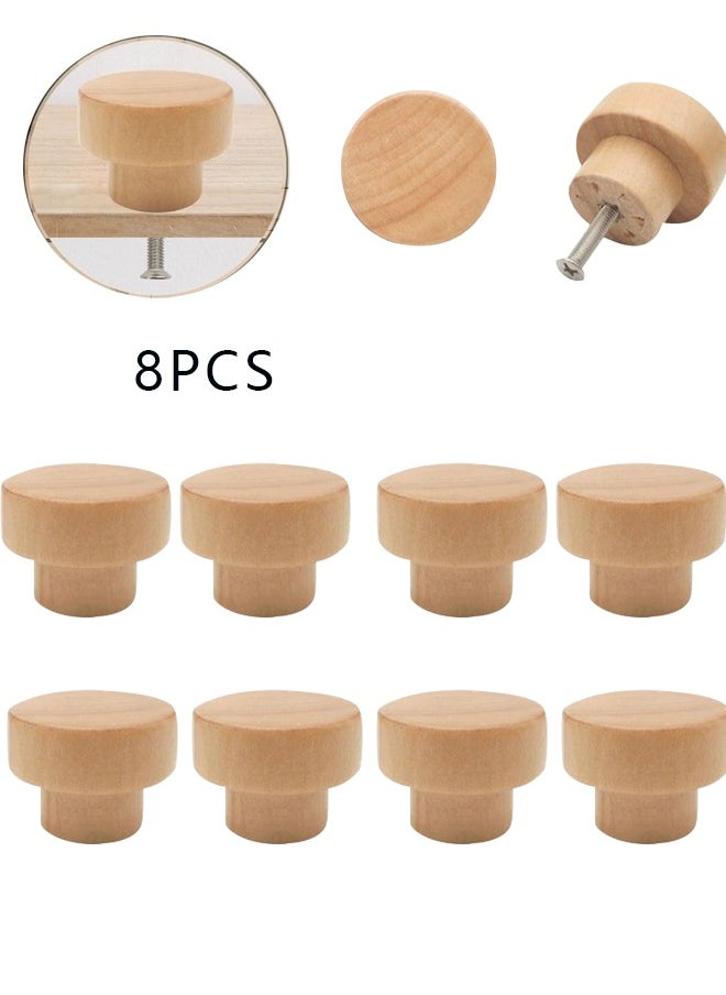 rocooart 8PCS Wood Knobs Flat Top Round Cabinet Knobs 1.39"(35mm) Natural Wooden Dresser Drawer Knobs Kitchen Cabinet Pulls Handles Wood Furniture Knobs  - Image 1