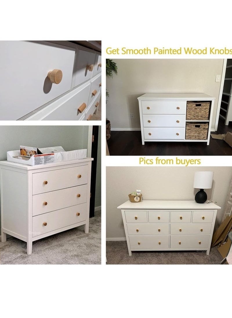 rocooart 8PCS Wood Knobs Flat Top Round Cabinet Knobs 1.39"(35mm) Natural Wooden Dresser Drawer Knobs Kitchen Cabinet Pulls Handles Wood Furniture Knobs  - Image 4